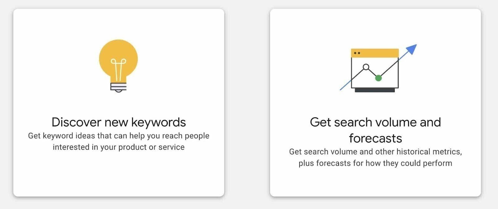 two main tools inside the Google Keyword Planner